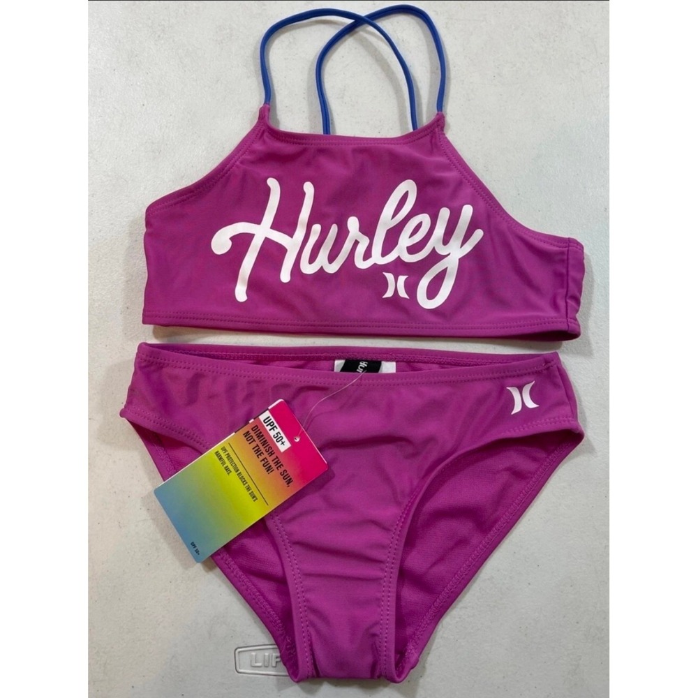 🥳 5/$25 BUNDLE NWT Hurley Girls Size 6 BIKINI 2-PIECE SWIMSUIT UPF 50+ FUCHSIA